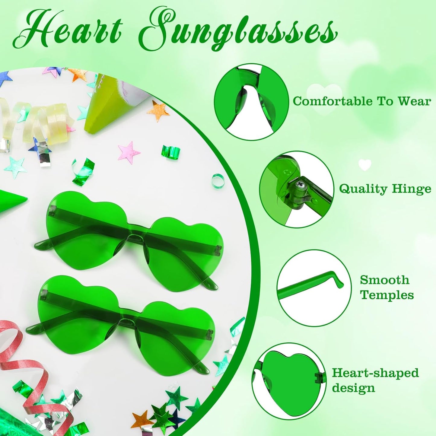 PLULON Heart Sunglasses for Women 5/12/25 Pcs, Heart Glasses Valentine Day Rimless Shaped Candy Color Fun Glasses Party Favor