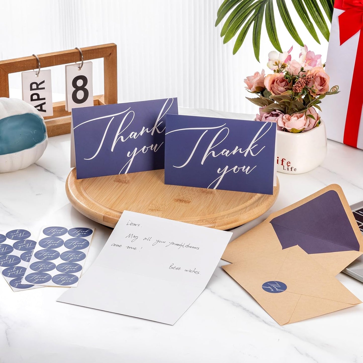 50 Pack Thank You Cards with Envelopes, 4x6 Inch Thank You Cards Bulk Blank Notes Card with Envelopes & Stickers for Wedding, Baby Shower, Bridal Shower, Birthday, Thanksgiving, Christmas