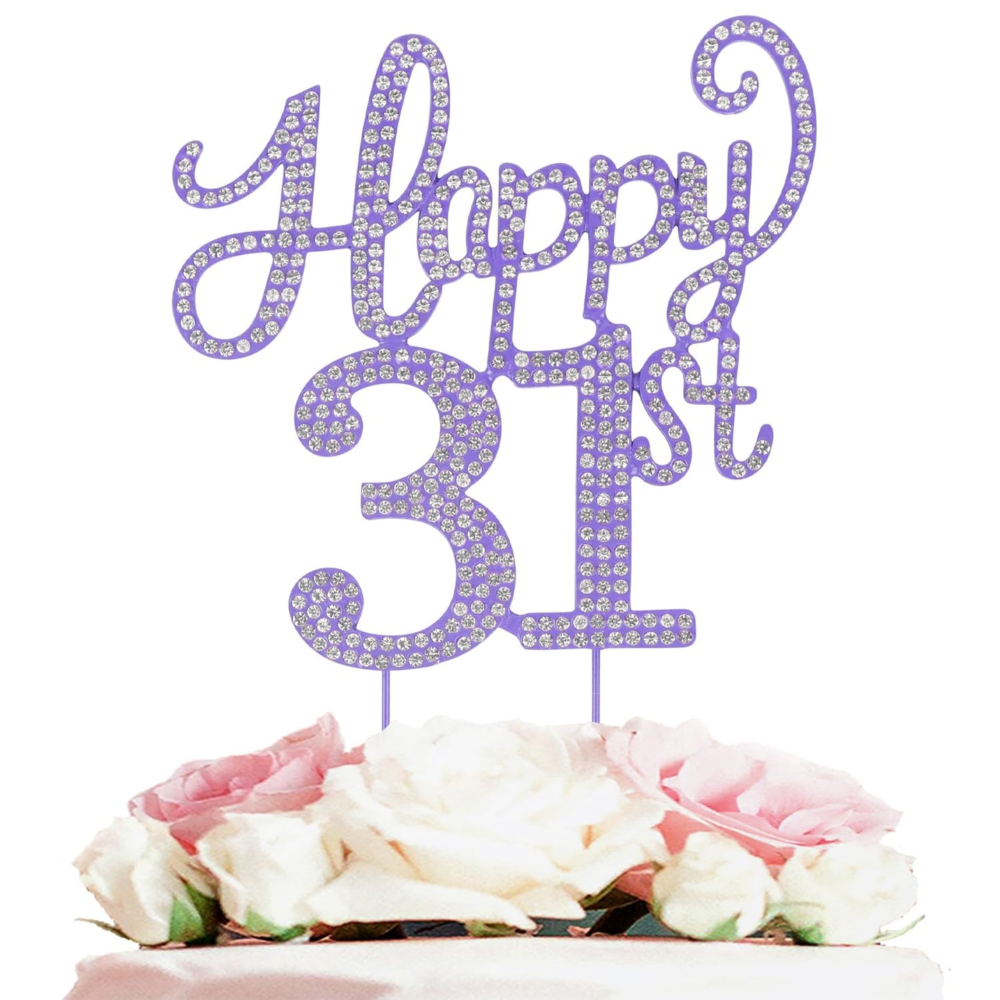 LASKYER Happy 31st Birthday Purple Rhinestone Cake Topper - 31st Birthday/Anniversary,Cheers to 31 Years Old Bday Party Metal Sparkly Centerpieces Decorations.