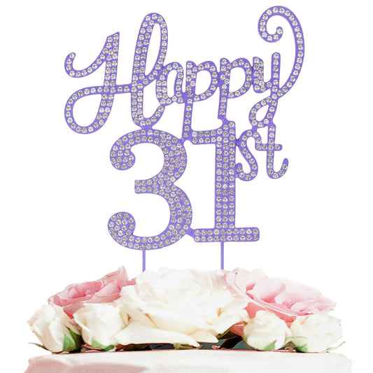 LASKYER Happy 31st Birthday Purple Rhinestone Cake Topper - 31st Birthday/Anniversary,Cheers to 31 Years Old Bday Party Metal Sparkly Centerpieces Decorations.