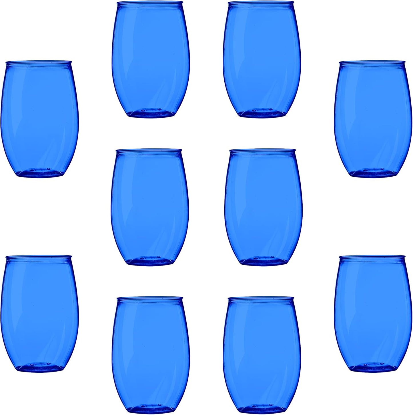 Plastic Stemless Wine Glasses 16 oz. Set of 10, Bulk Pack - BPA Free, Great for Outdoor Lounges, Poolside, Parties and Other Events - Blue