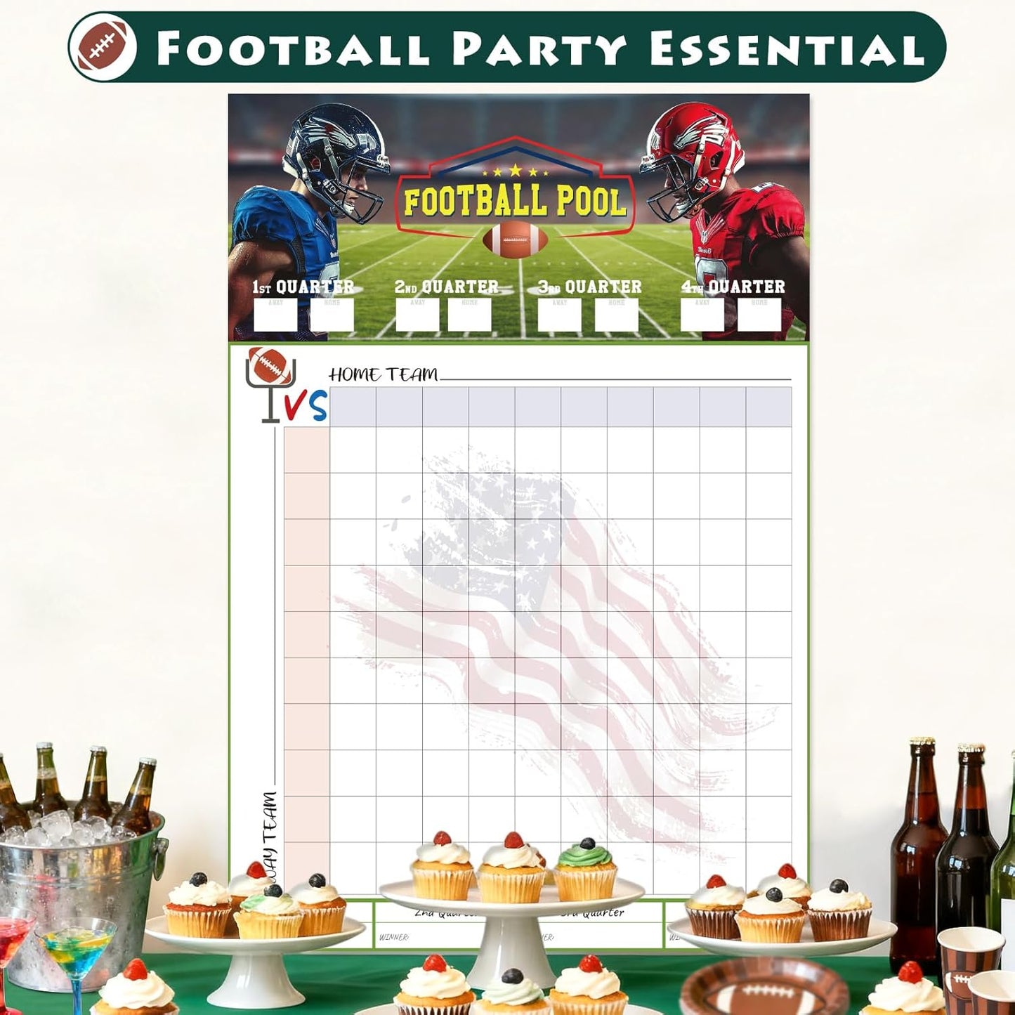 Aolamegs 2 Pcs Football Squares Board 2026, Football Pool Poster for Big Game Party Games, Party Essentials for Tailgating, Squares Board 100 Grids, 19"×28"