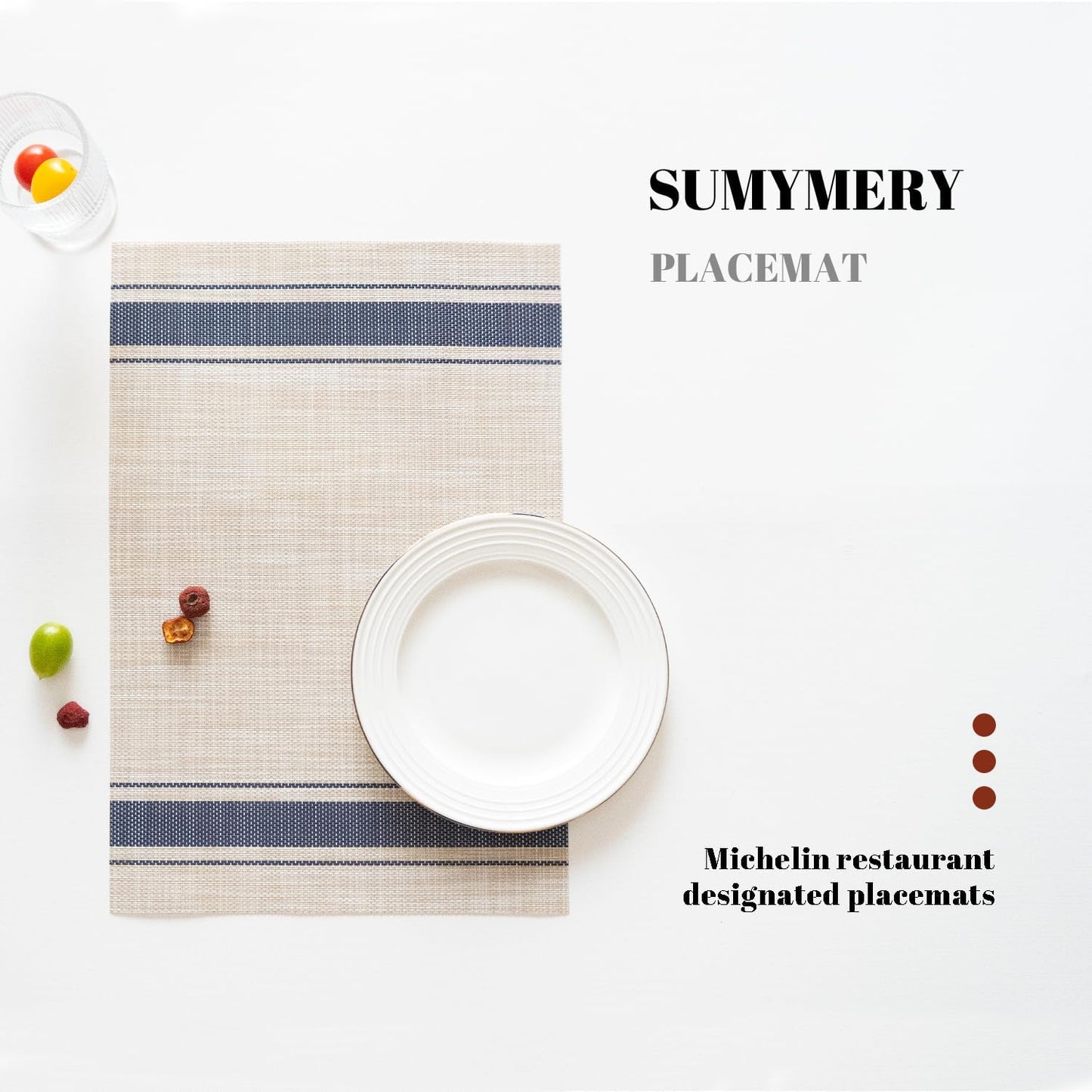 Placemats Set of 12 Vinyl/Plastic Woven Place Mats for Kitchen Table Indoor/Outdoor Washable Placemat Wipeable Dining Table Mats (Khaki Blue,12)