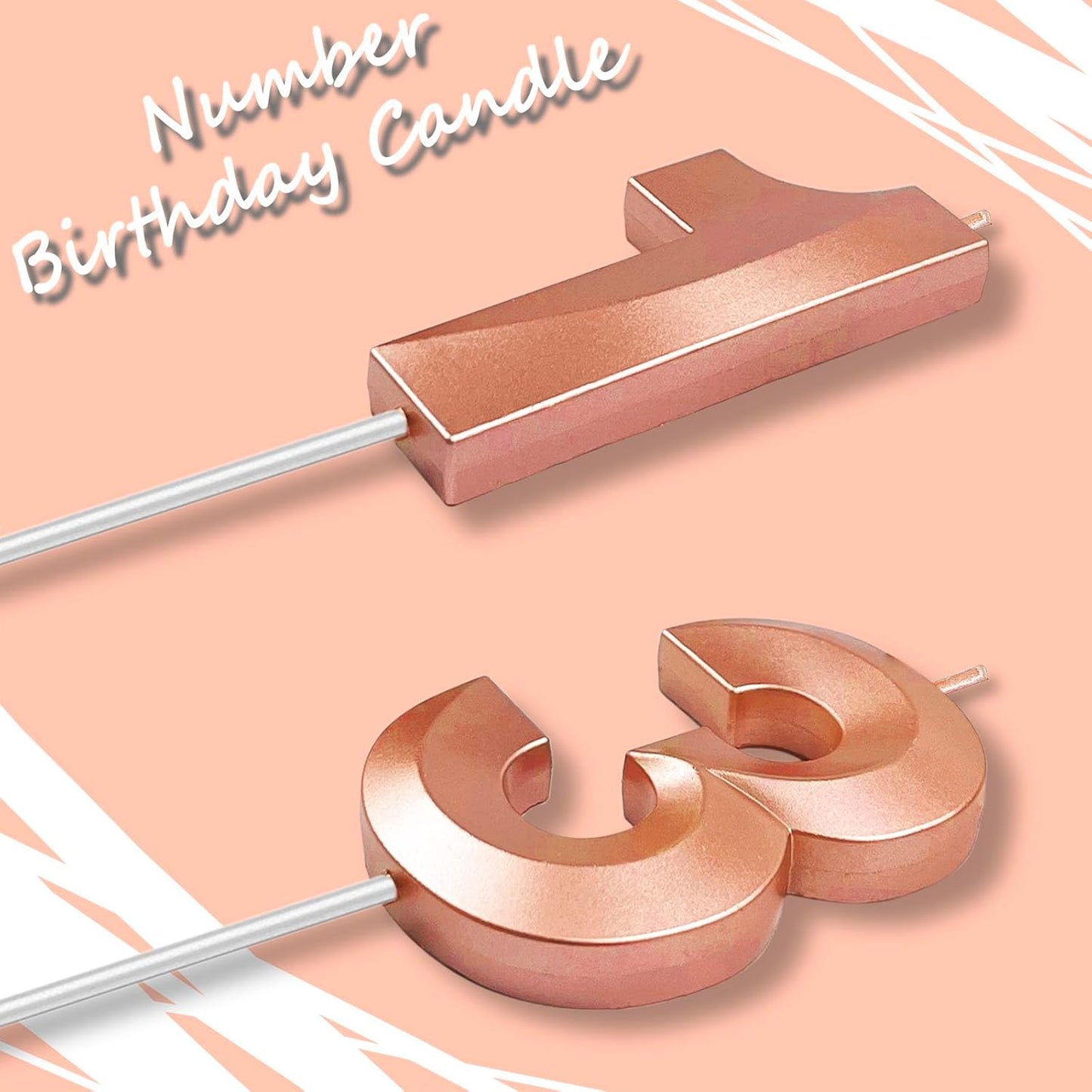 Rose Gold Number 13 Candles, 3D Diamond 2.76 Inch Cake Topper Birthday Candles for Wedding Anniversary Cake Decorations, Happy Birthday Party Decorations