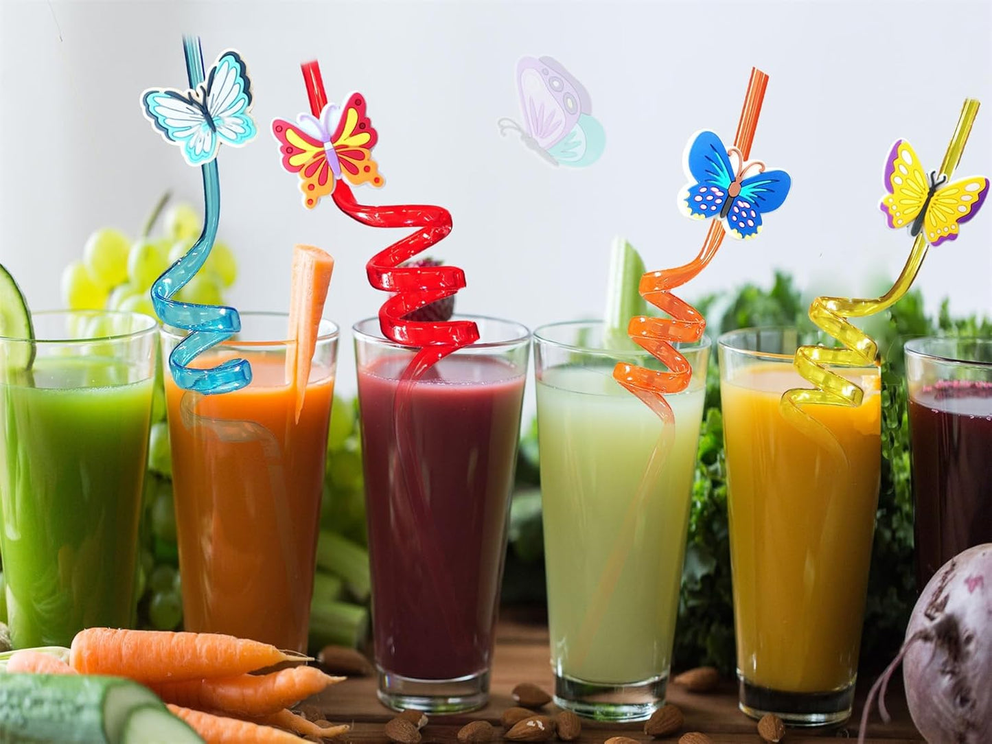 24 packs Bulk Butterfly Reusable Plastic Straws For Kids Birthday Party Favors,Summer Butterfly Crazy Drink Straws For Classroom Christmas Day