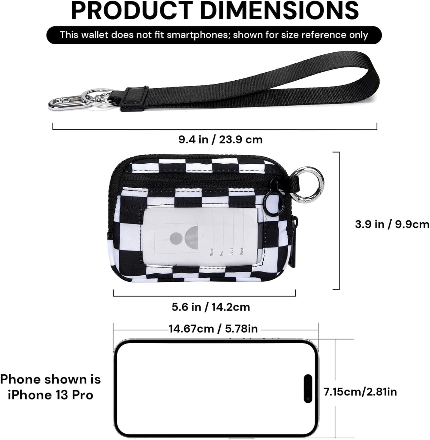YDF Keychain Wallet for Women Mini Zip Card Holder with ID Window, Coin Purse, Detachable Wristlet, Small Organizer Wallet, Checkered