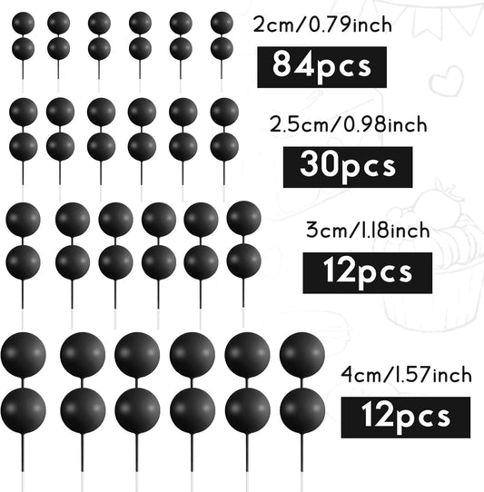 138 Pcs Black Balls Cake Topper Decorations Balloon Cupcake Toppers Foam Cake Topper Balls Decorations for Halloween Birthday Party Wedding Anniversary
