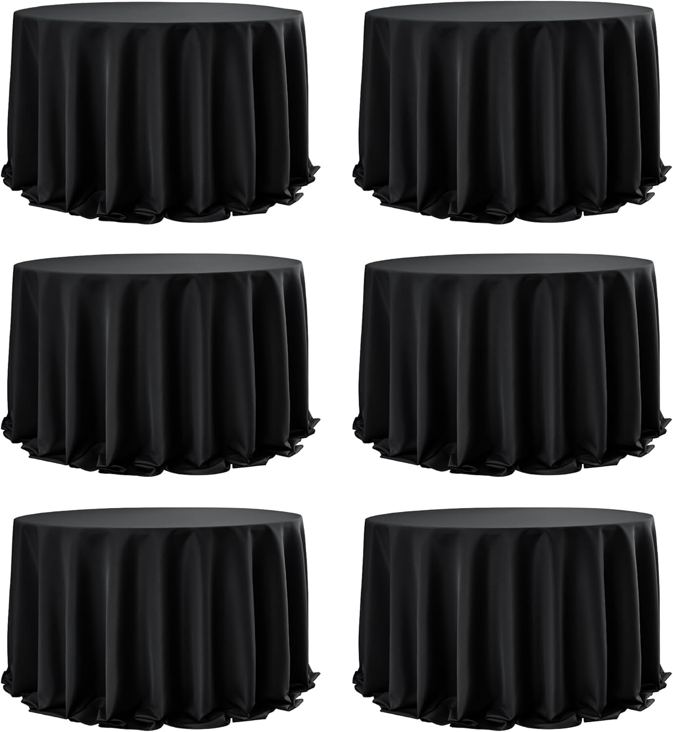 6-Pack Black Round Tablecloths, 132 Inches, Stain-Resistant Polyester for 6-8 Ft Round Tables - Washable Table Covers for Weddings, Banquets, Birthday Parties, Events