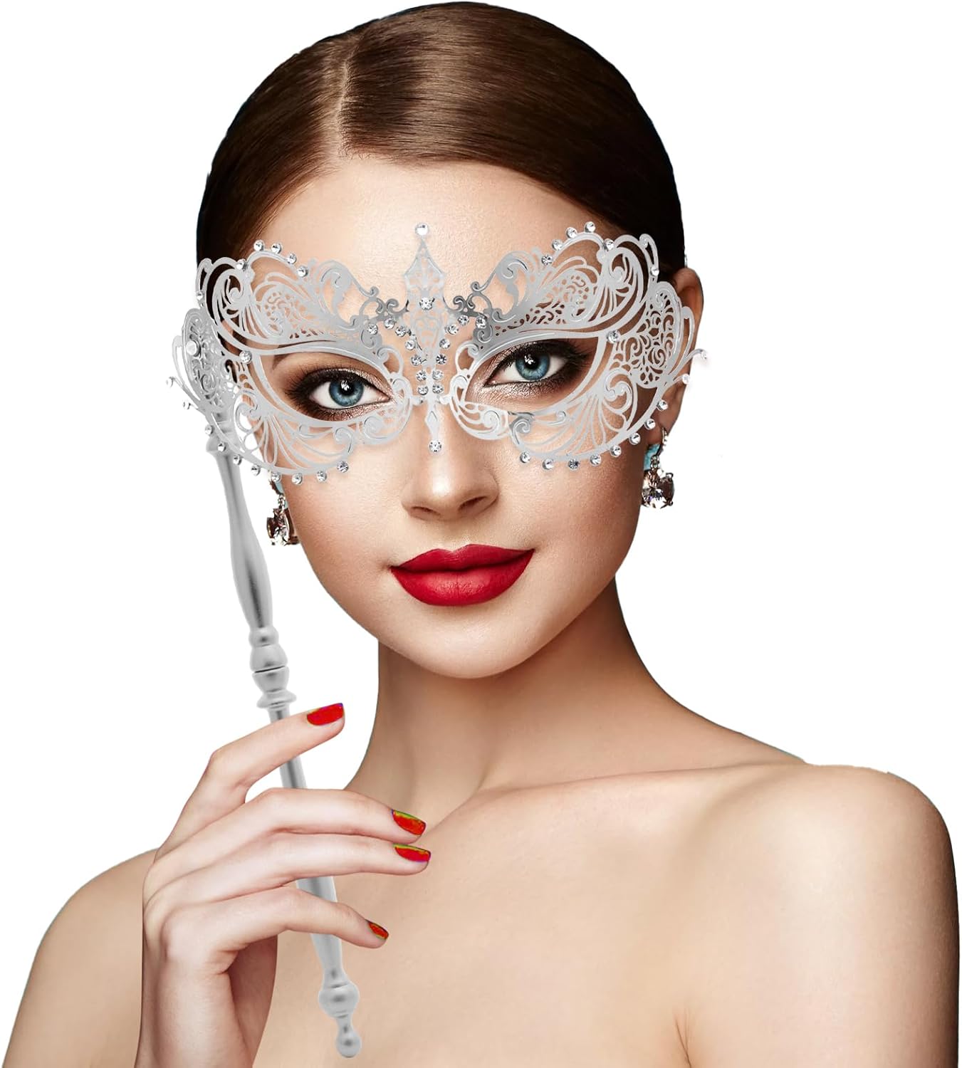 Coddsmz Masquerade Mask with Stick Venetian Mask Mardi Gras Decorations for Womens Halloween Costume Mask