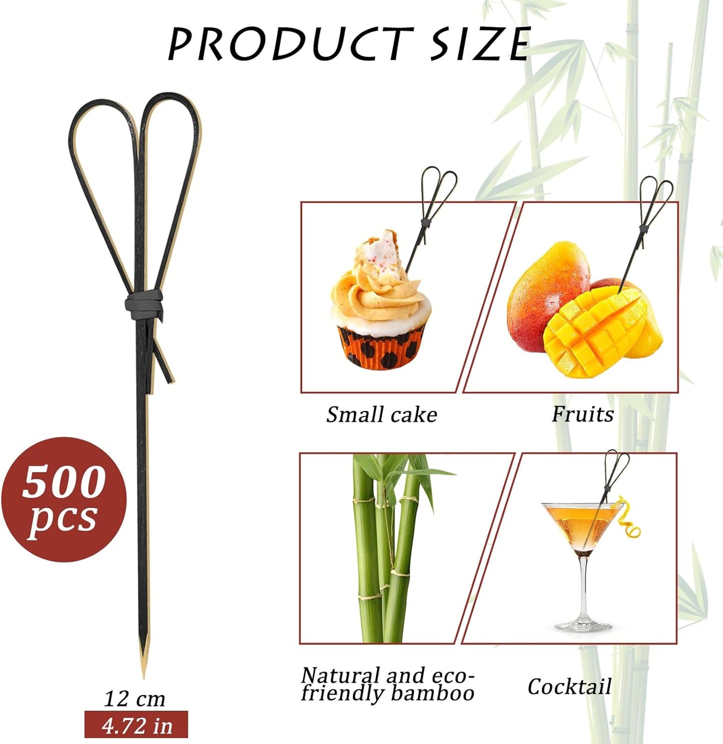 500 Pieces Black Heart Shaped Bamboo Sticks Long Toothpicks for Appetizers Cocktail Picks for Drinks 4.7 Inch Bamboo Skewers for Appetizers Charcuterie Boards Accessories