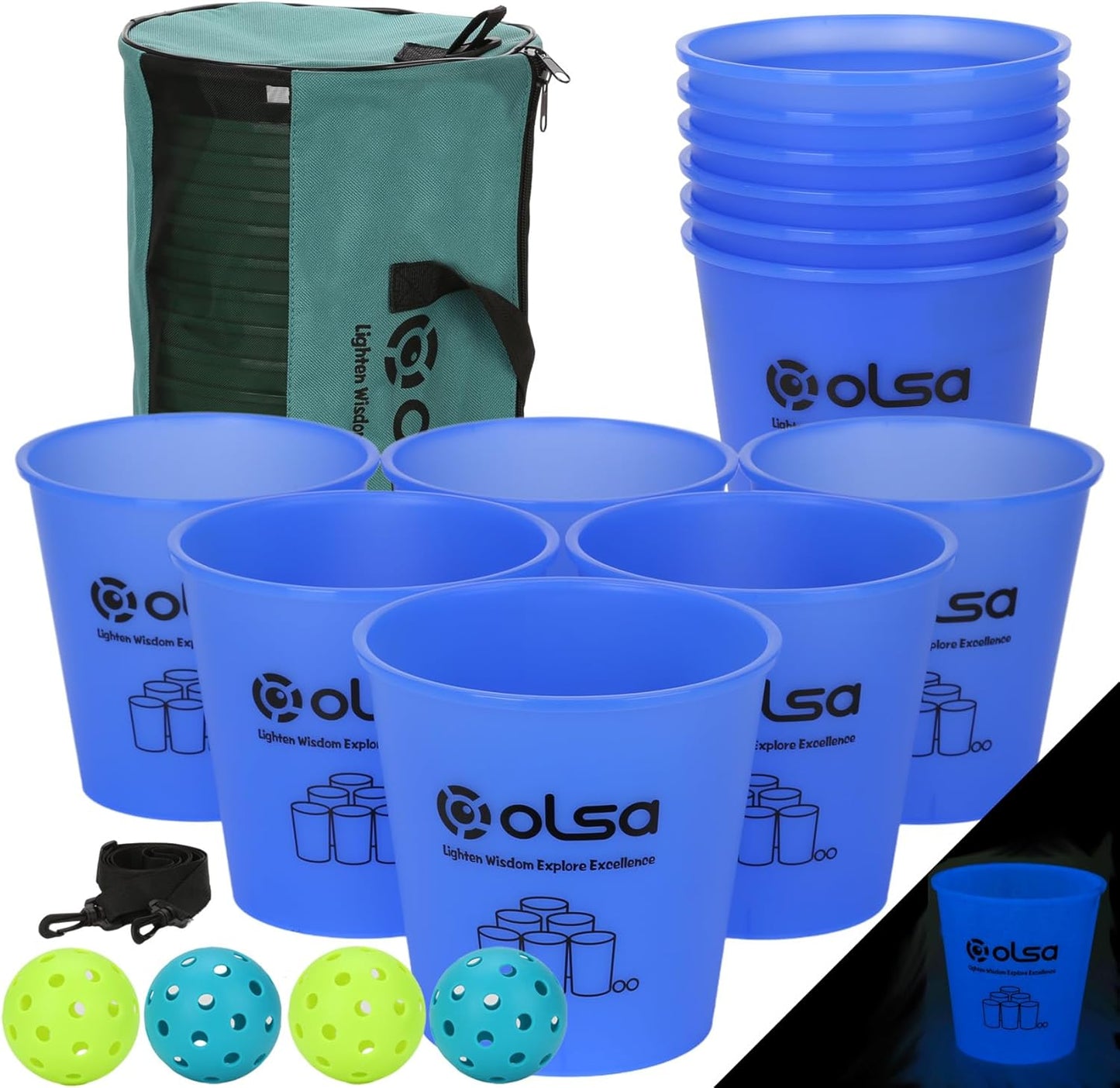 Olsa Giant Yard Pong Outdoor Games, Classic Toss Games for Beach Camping Lawn Backyard Party, Indoor Outdoor Game for Adults (Blue Glow in Dark)