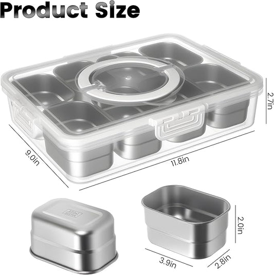 Stainless Steel Snackle Box Container with Lids and Handle, Dishwasher Safe - 8 Divider Portable Reusable Snacklebox,for Travel Beach for Charcuterie Veggie Fruit Candy