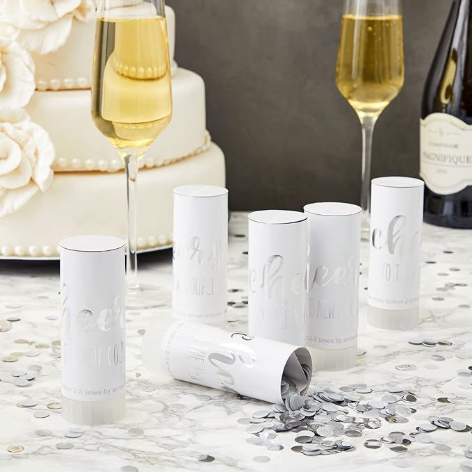 Sparkle and Bash Wedding Confetti Wands - 1.5 x 4.2 In, 20 Pack, Silver & White - Metallic Foil Dispenser for Send Off, Bridal Shower, Reception & Engagement Party