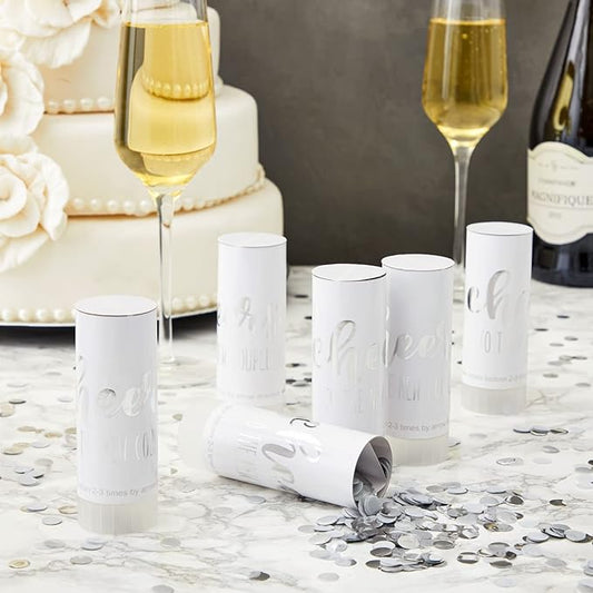 Sparkle and Bash Wedding Confetti Wands - 1.5 x 4.2 In, 20 Pack, Silver & White - Metallic Foil Dispenser for Send Off, Bridal Shower, Reception & Engagement Party