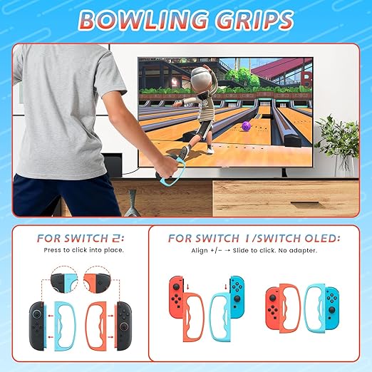 CODOGOY 12-in-1 Switch Sports Accessories Bundle for Switch 1/2/OLED - Complete Family Sports Kit with Storage Bag, Exclusive Bowling Grips & 2 Player Support for Nintendo Switch Sports Games,Switch 1/2 Compatible