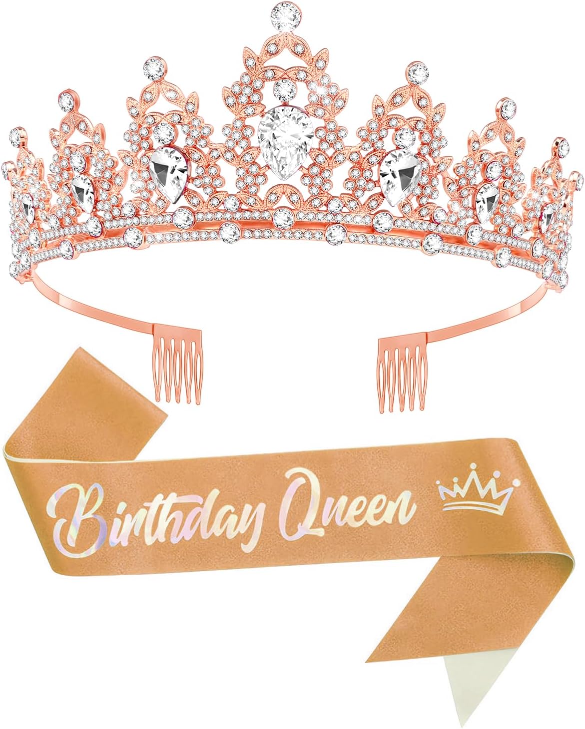 Birtthday Tiara Crown with Sash for Women Birthday Queen Party