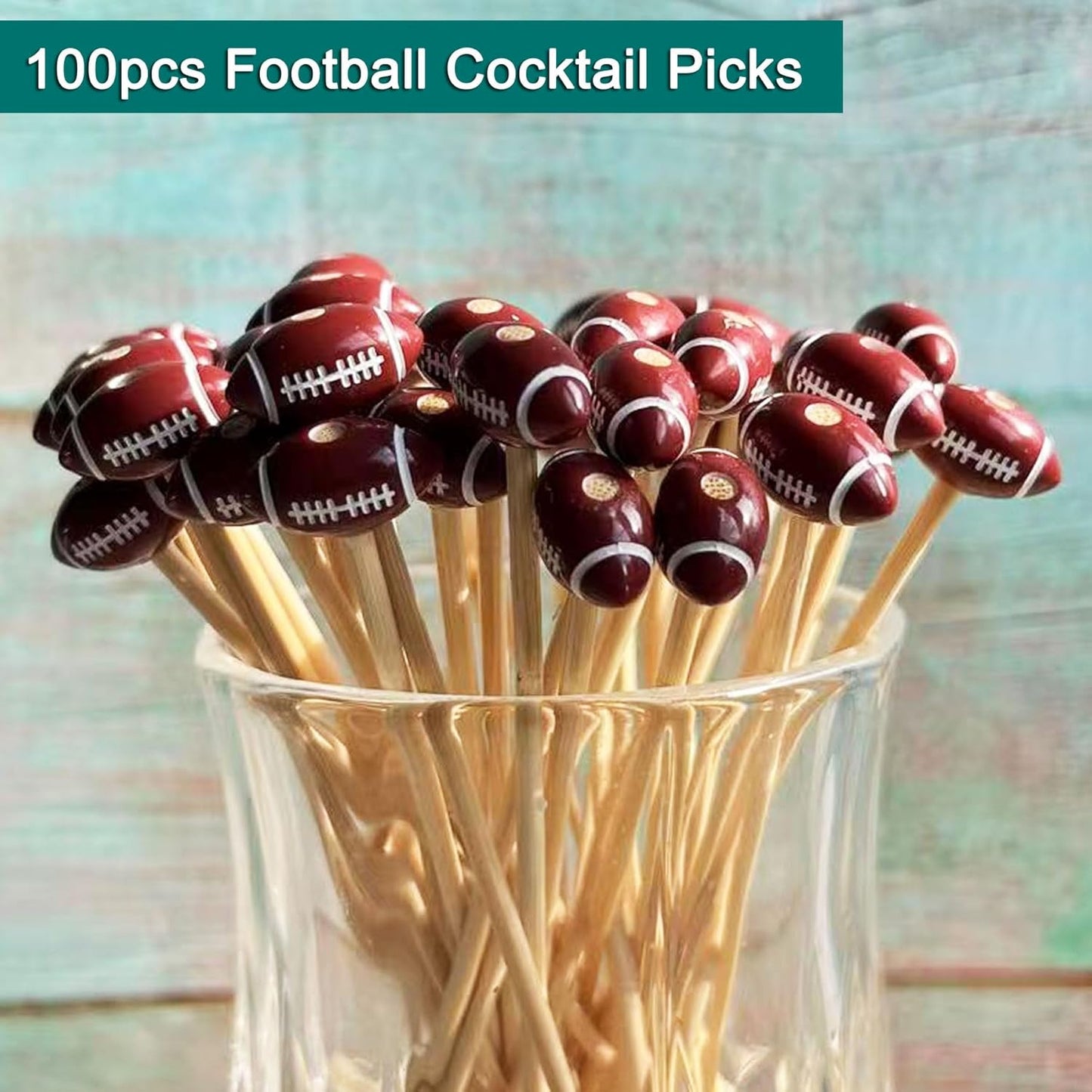 Football Picks, Football Cocktail Picks,100pcs 4.7inch Football Toothpicks for Appetizers, Fruit Sandwich Skewers Dessert Sticks for Rugby Ball Super Bowl League Sports Catered Events Party Supplies