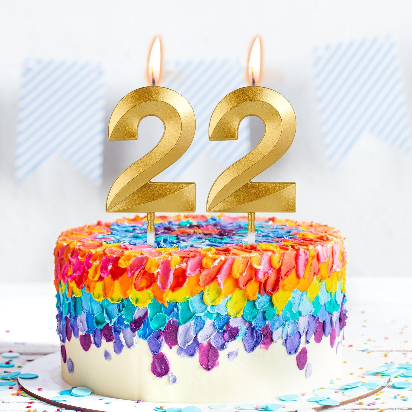 Birthday Candles, 1.96 Inch Number 22 Happy Birthday Candles, Number Candles Decoration for Birthday Party and Anniversary Celebration(Champagne Gold)