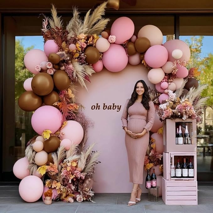 Pink Brown Balloon Garland Double Stuffed Light Pink Beige Brown Balloon Arch Kit for Birthday Baby Bloom Bridal Shower Boho Wedding Mother's Day Party Decorations