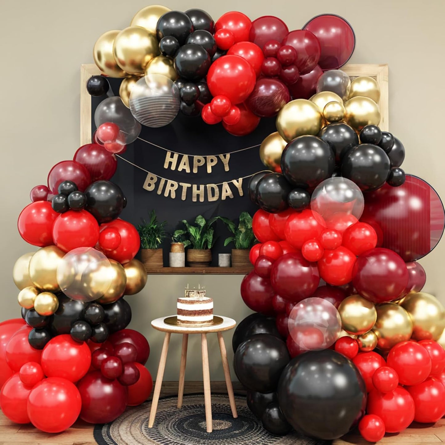 Maroon Gold Black Balloons Arch Red Burgundy Gold Balloons Garland Fantasy Theme Birthday Party New Year Graduation Decoration Transparent Latex Helium Balloon Metallic Casino Balloon