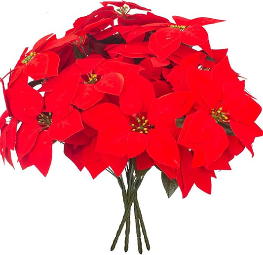 5 Artificial Poinsettia Flowers Bouquet Christmas 7 Heads 19.6”Faux Red Poinsettia Bush Fake Flowers for Home Porch Xmas Tree Garden Indoor Outdoor Office Christmas Decorations