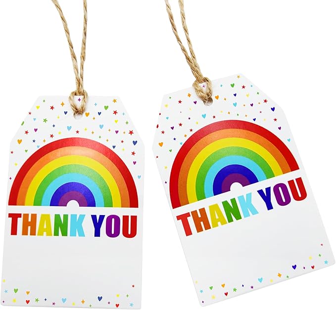 ASYEHJNR 100Pcs Rainbow Heart Gift Tags with String Large Thank You Gift Tags Presents with 65 FT Jute Twine Personalized Tags for Wedding Baby Shower Birthdays Party Gift Wrap Tags