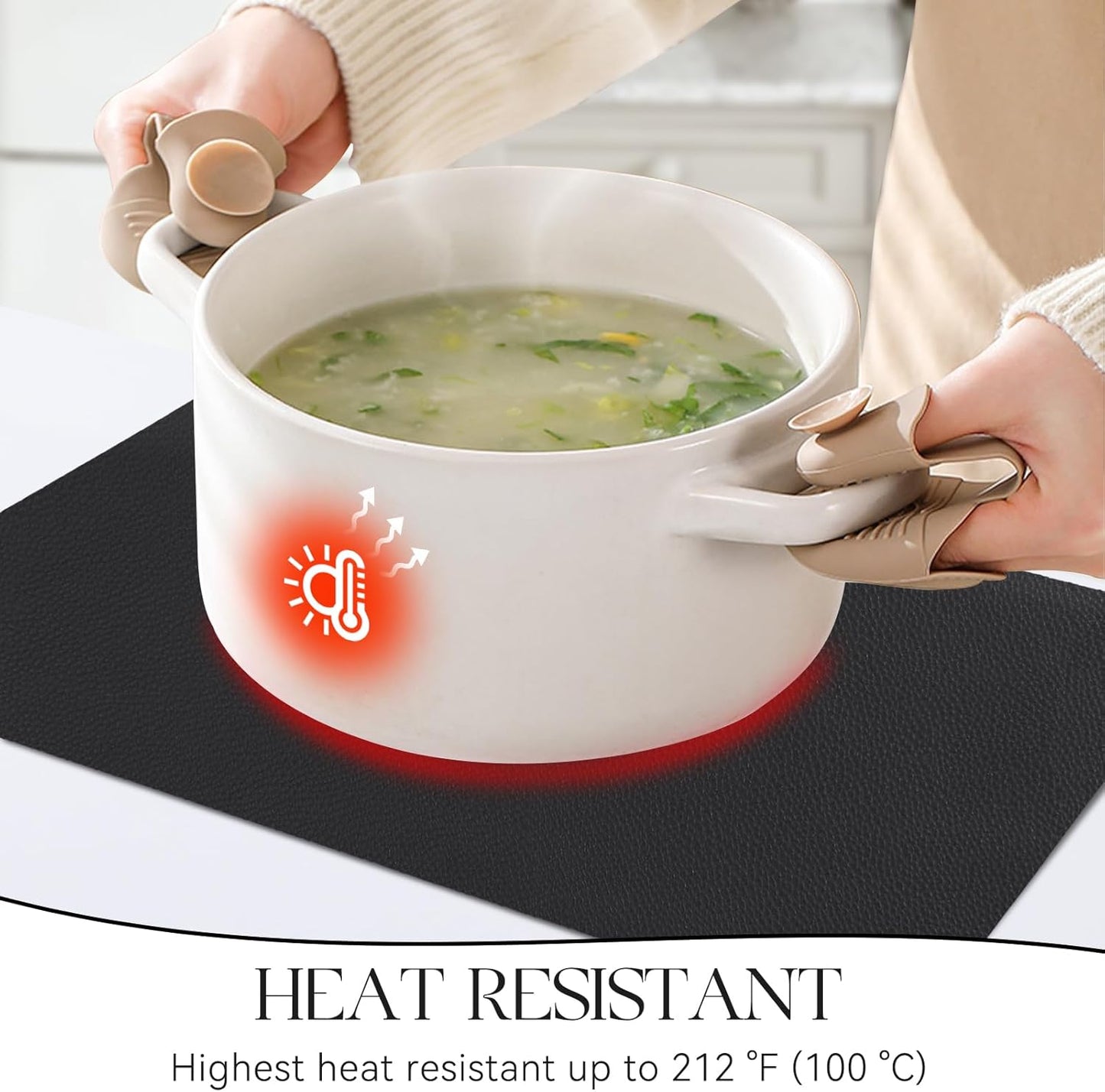 MOSAYT Vinyl Placemats Set of 4, Heat Resistant Place Mats 100% Waterproof Washable & Wipeable Faux Leather Reversible Table Mats for Kitchen Dining Party Indoor Outdoor, 12" x 17", Black