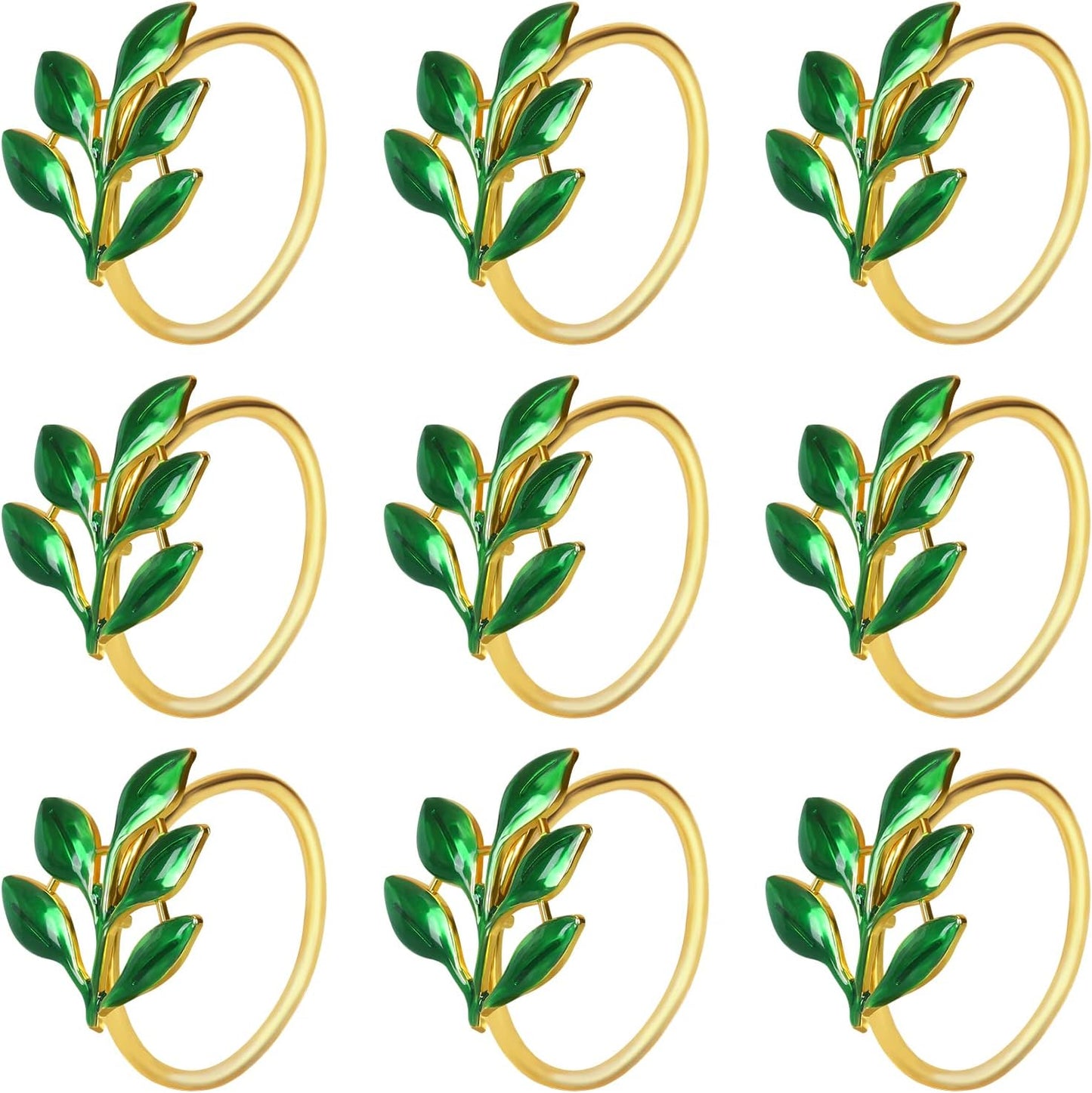 KPOSIYA Set of 6 Leaf Napkin Rings Metal Gold Napkin Holder Table Napkin Rings for Thanksgiving Day Christmas Dinning Table Parties Everyday (Ye Zi-Green 6)