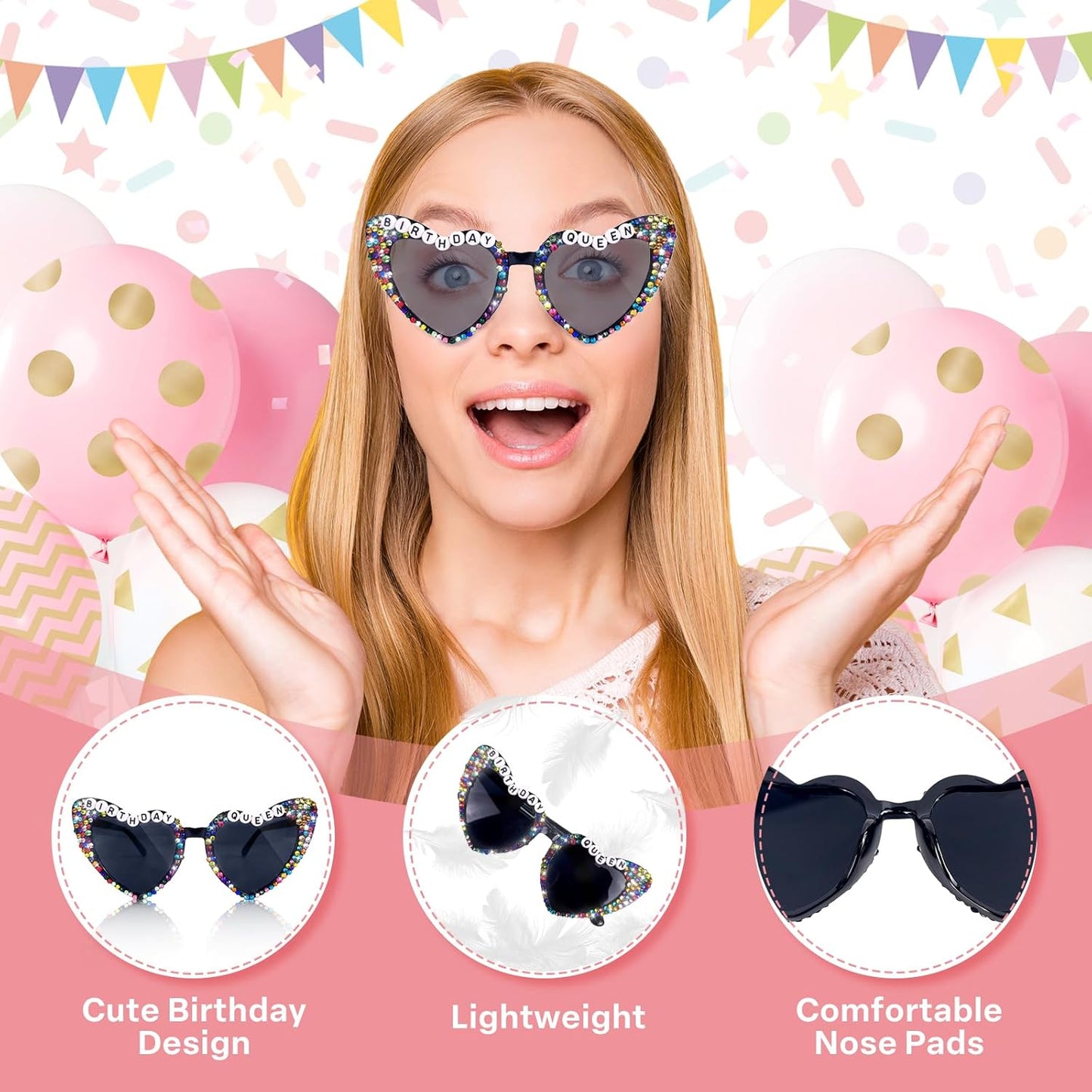 Birthday Queen Sunglasses with Crown, Birthday Glasses Headband Tiara for Women, Gifts Accessories Decorations