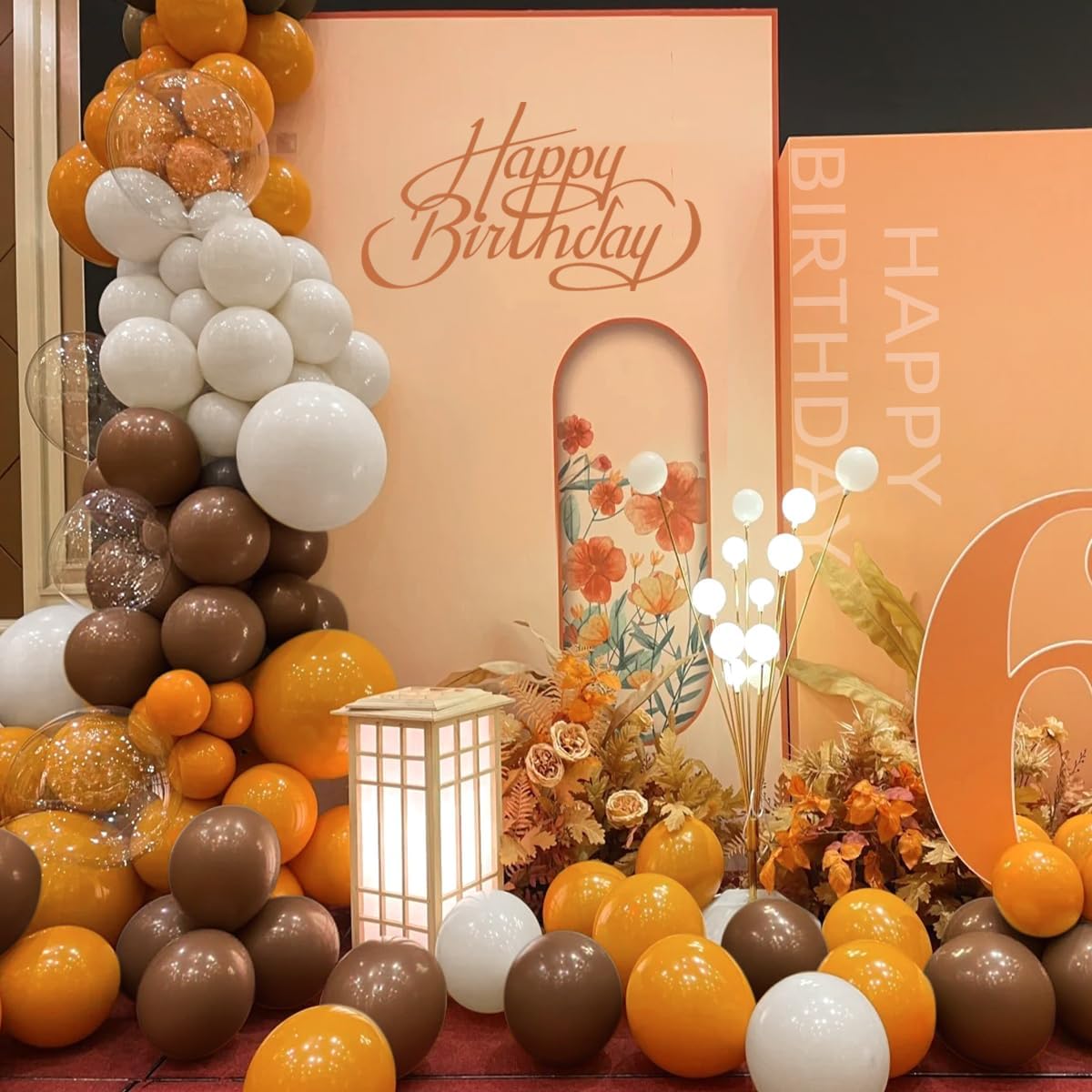 Fall Thanksgiving Balloon Arch Kit, 155 Pcs Boho Brown Orange White Balloons Garland for Baby Shower Autumn Birthday Party Decorations