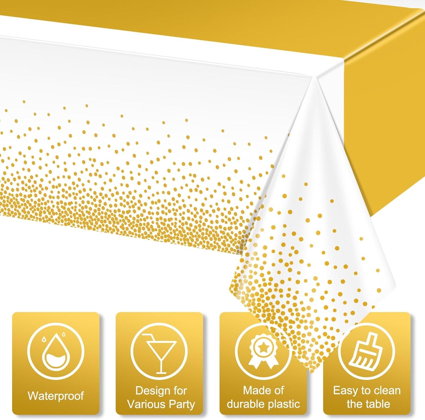6Pcs White and Gold Tablecloth Party Decorations,Plastic White Table Cloth Printed Gold Table Runner Disposable Rectangle Table Cover for Birthday Wedding Anniversary Graduation Party,54 x108 Inch