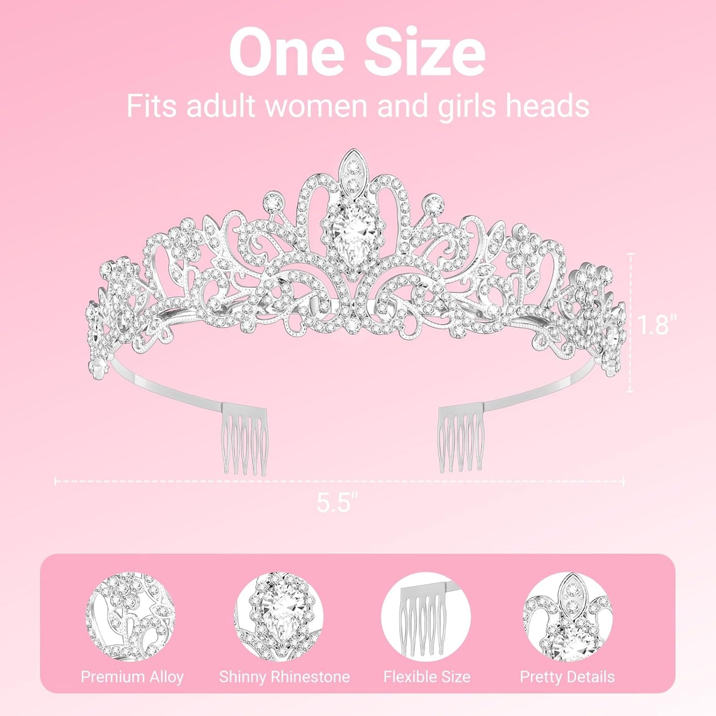Birthday Tiara and Crown with Sash, Birthday Tiara for Women Party (Silver)