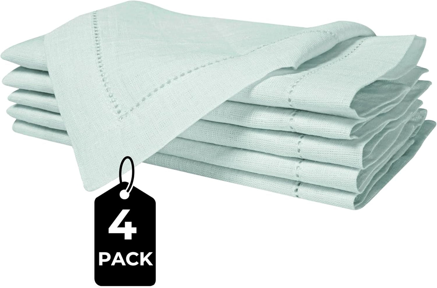 BEDDING CRAFT Set of 4 Hemstitch Pastle Blue Cloth Dinner Napkins 100% Linen - Soft Durable Washable -Ideal for Events Wedding Christmas Thanksgiving Newyear-Perfect Everyday Use Table Linen 18x18.