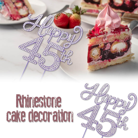 Happy 45th Birthday Purple Rhinestone Cake Topper - 45th Birthday/Anniversary,Cheers to 45 Years Old Bday Party Metal Sparkly Centerpieces Decorations.