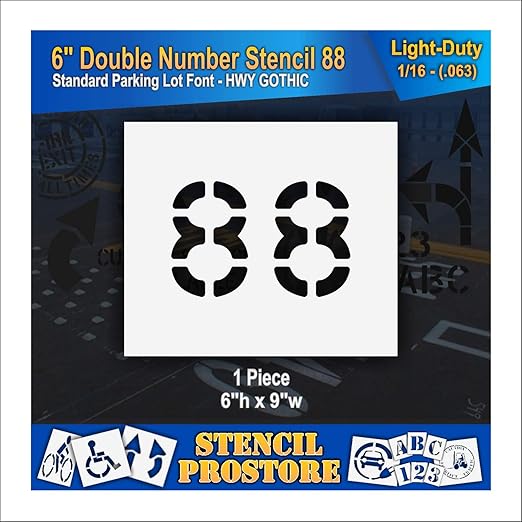 Pavement, Curb, and WheelStop Stencils - 6 inch Double Number Stencil - (88) - 6" x 9" x 1/16" (63 mil) - Light-Duty