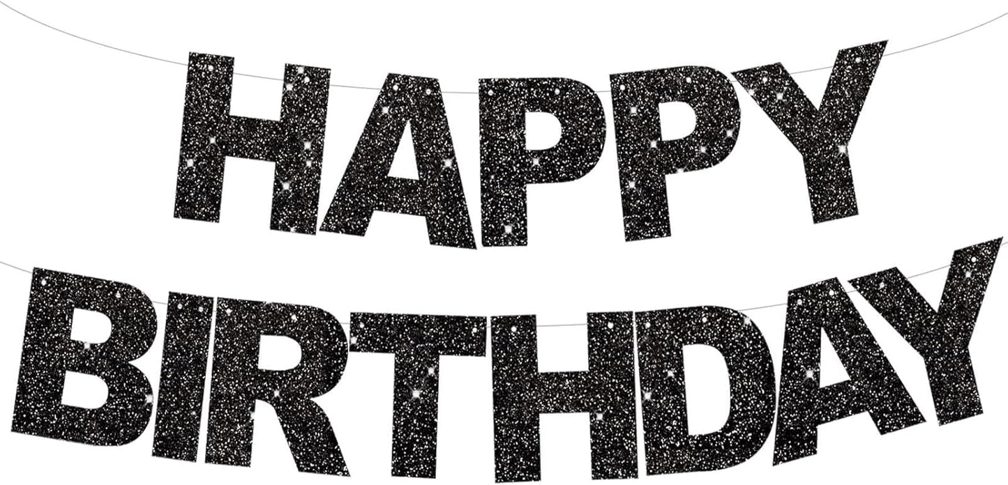 BEISHIDA Black Happy Birthday Banner - Pre-Strung,No DIY,Happy Birthday Decorations - Birthday Sign - Birthday Banner for Women, Kids Decor&Backdrop