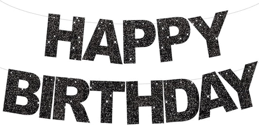 BEISHIDA Black Happy Birthday Banner - Pre-Strung,No DIY,Happy Birthday Decorations - Birthday Sign - Birthday Banner for Women, Kids Decor&Backdrop