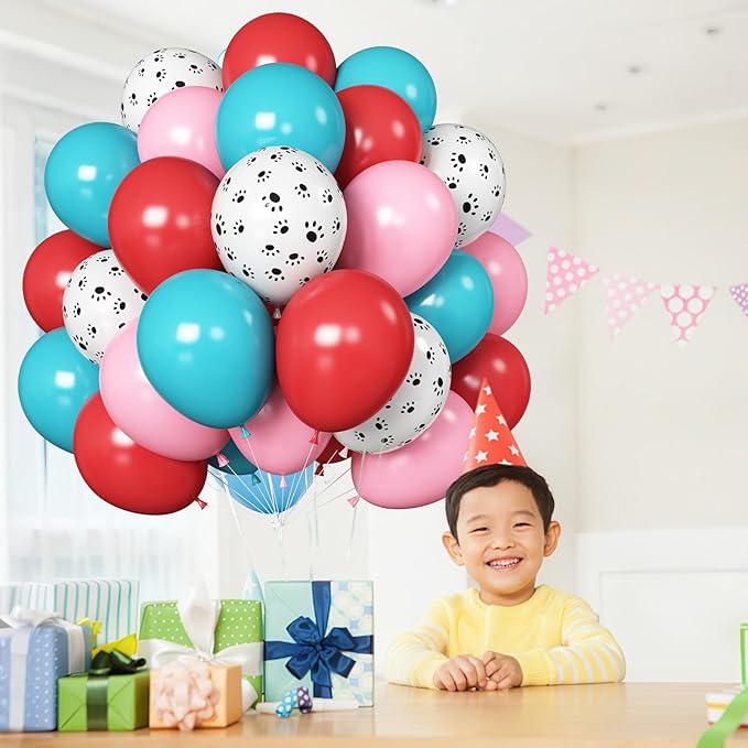 Dog Paw Balloons 12 Inch Pastel Baby Pink Teal Blue Turquoise Red Latex Party Balloon with Dog Paw Print Helium Balloons for Kids Girls Puppy Theme Baby Shower Birthday Cartoon Party Decoration