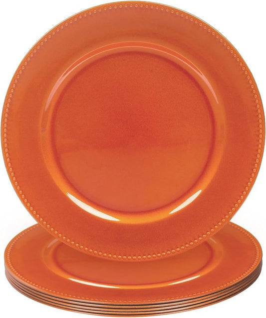 MAONAME Orange Charger Plates, Round Dinner Charger with Beaded, 13 Inch Plastic Plate Chargers for Wedding, Table Decor, Set of 6