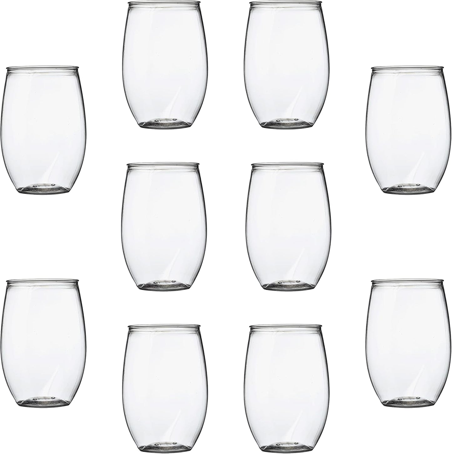 Plastic Stemless Wine Glasses 16 oz. Set of 10, Bulk Pack - BPA Free, Great for Outdoor Lounges, Poolside, Parties and Other Events - Clear