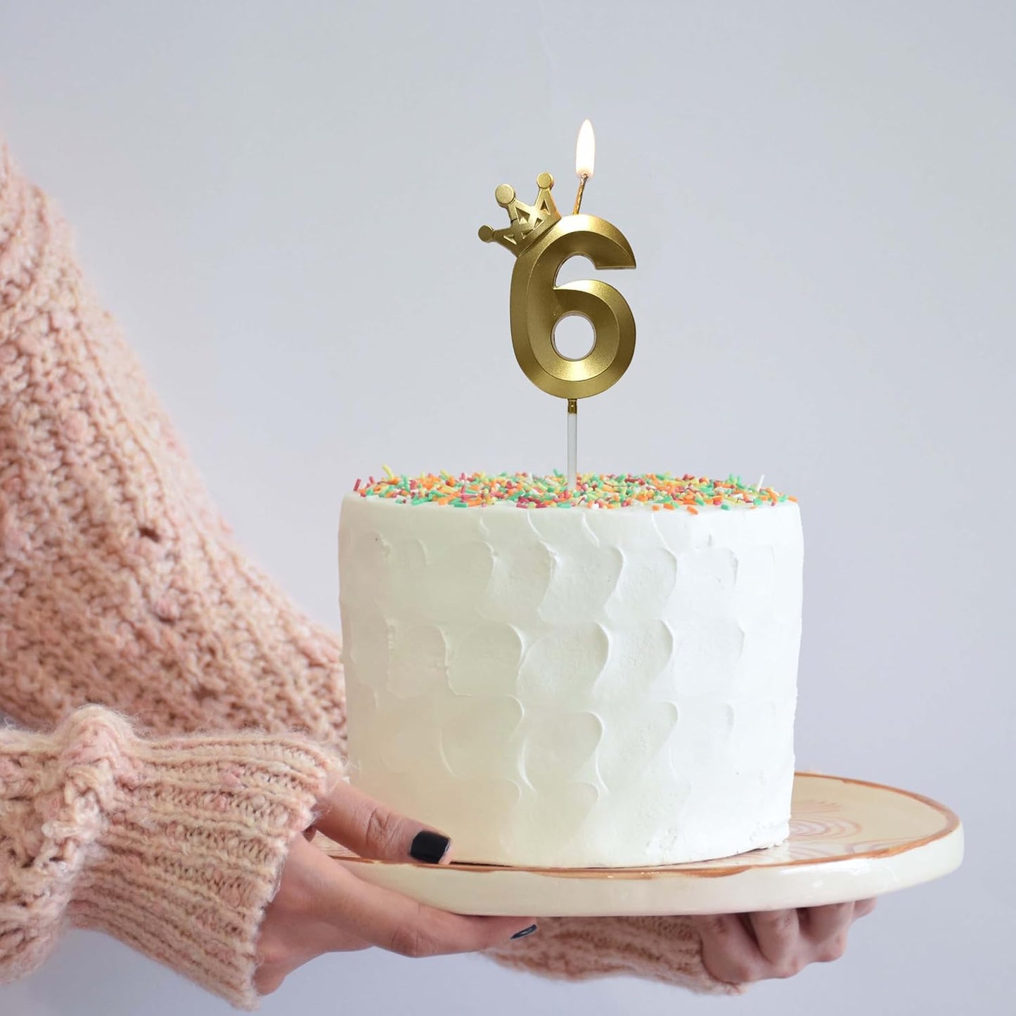 The Number 6 Gold Birthday Candles for Cake is Beautiful Number Candles for 6th Birthday Decorations for Boys and Girls (Gold-6, Crown)