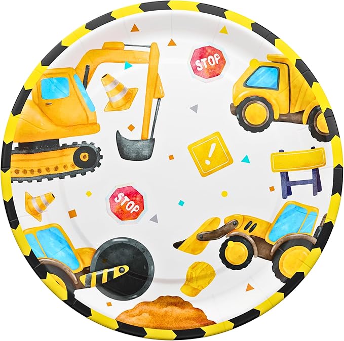 Blue Orchards Construction Plates and Napkins (52 Pieces for 16 Guests) - Construction Birthday Party, Construction Decorations, Excavator Party, Plates and Napkins, Construction Theme Party