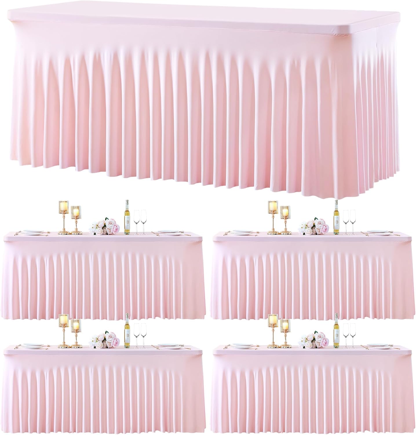 4 Pack Spandex Pink Fitted Table Cloth for 8ft Rectangle Tables Pink Stretch Tablecloth Table Covers Banquet Table Clothes Wrinkle Free Table Skirt for Parties Wedding