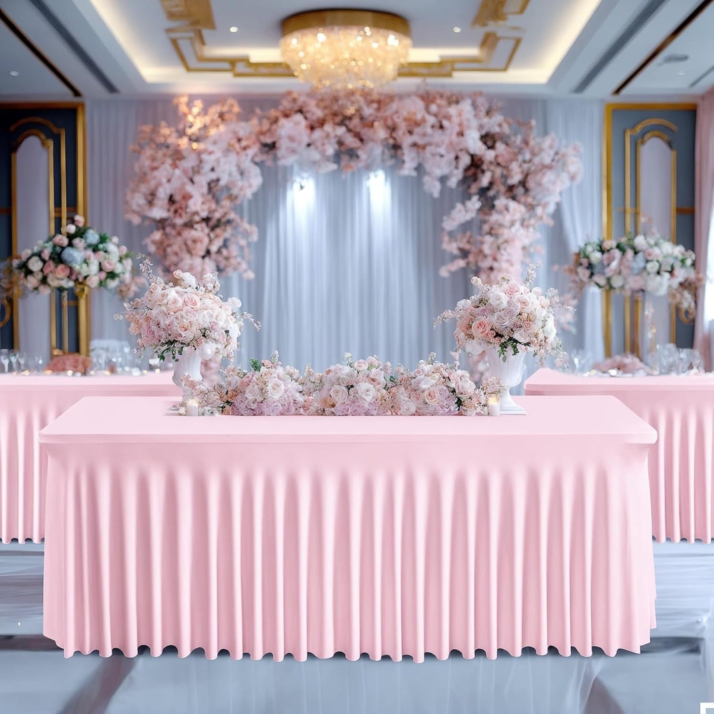 Besutolife 2 Pack Pink Spandex Tablecloth for 4ft Rectangle Tables Fitted Table Cloth Stretch Table Covers Skirt 4ft Rectangular Tablecloths for Banquet Parties Wedding Decorations