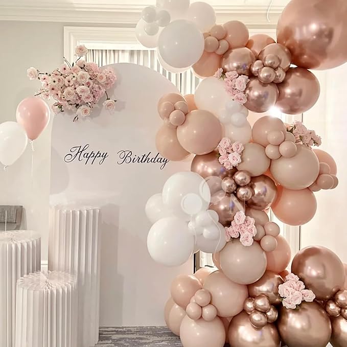 130pcs Metallic Rose Gold Balloons Different Sizes 18" 12" 10" 5" Chrome Rose Gold Balloon Garland Arch Kit for Graduation Birthday Baby Shower Wedding Anniversary Party Decorations