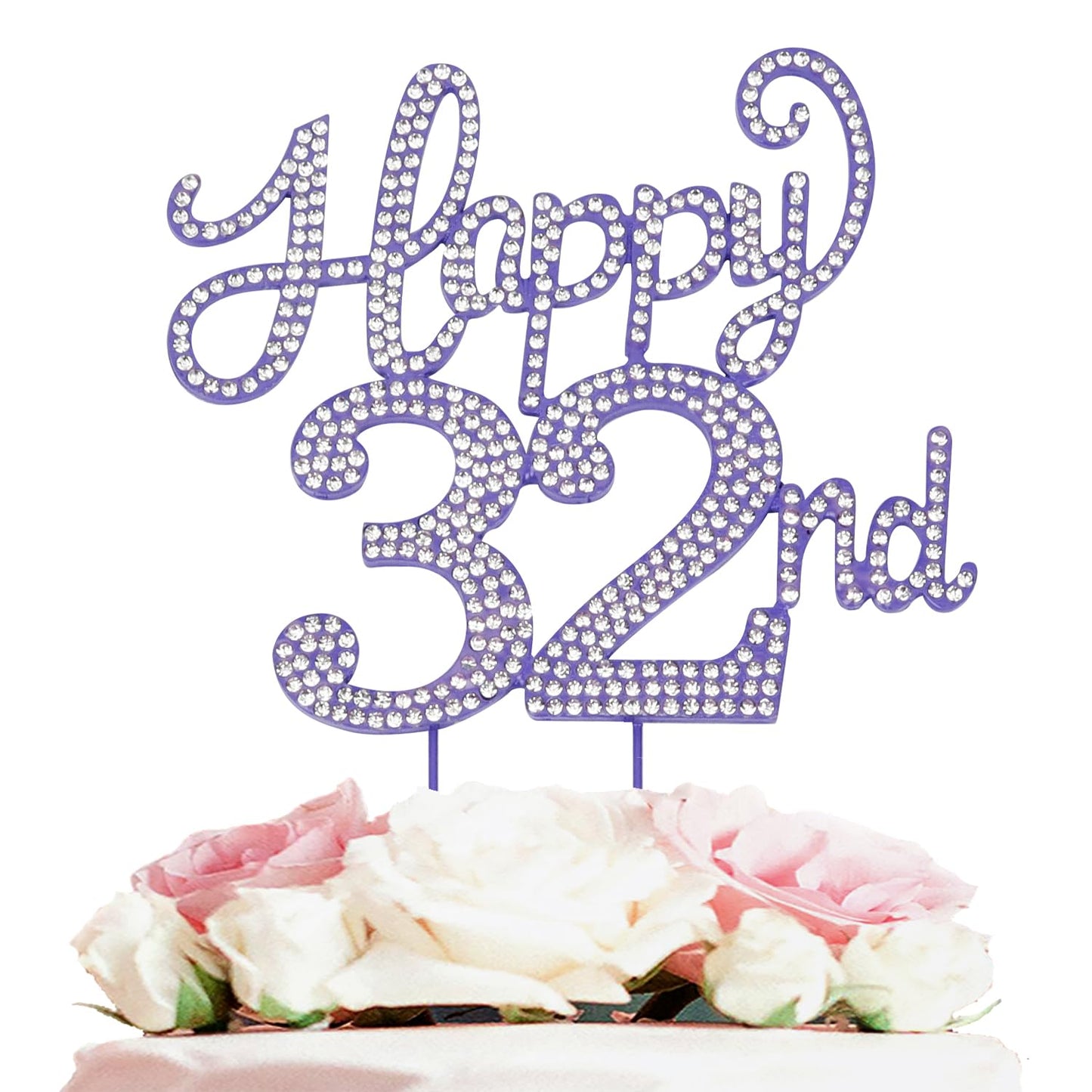 LASKYER Happy 32nd Birthday Purple Rhinestone Cake Topper - 32nd Birthday/Anniversary,Cheers to 32 Years Old Bday Party Metal Sparkly Centerpieces Decorations.