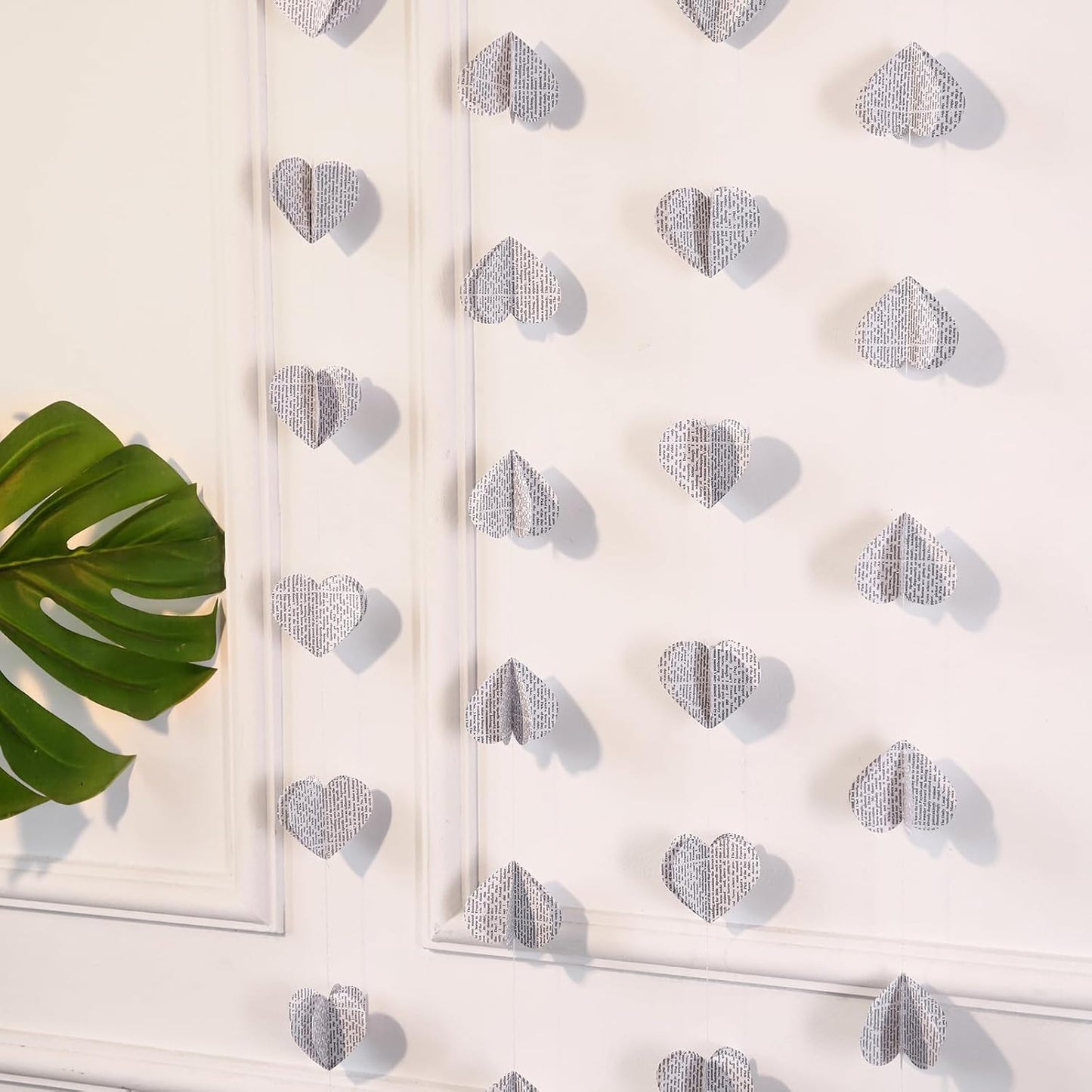 4 Pack Heart Shaped Book Pages & Newspaper Bunting Strand String Banner Wedding and Christmas Garland Decorator (White Heart)