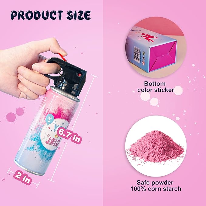 POPUPARTY 2 Pack Pink Gender Reveal Fire Extinguishers with 4 Pack Pink Confetti Cannons for Baby Girl Gender Reveal Party