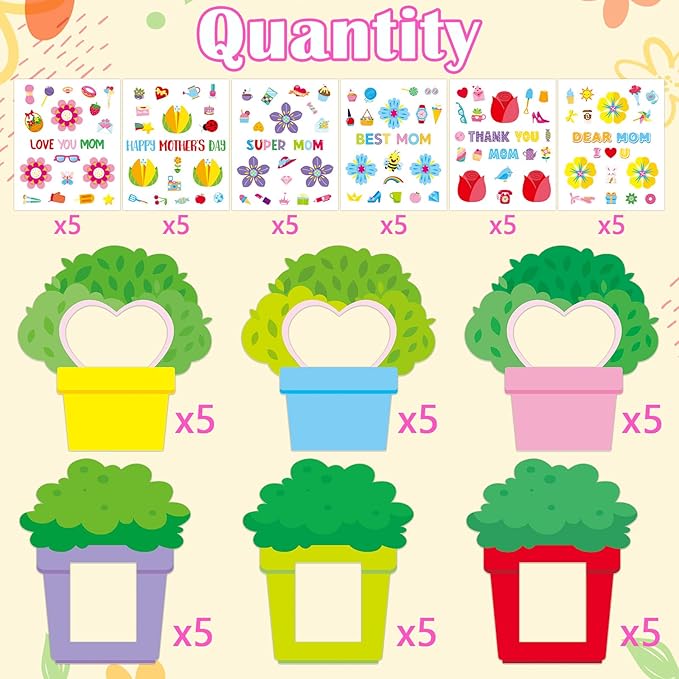 Luckyhern 30 Pack Happy Mothers Day Photo Frame Craft Kits for Love You Mom Picture Frame Crafts Flowers Paper Photo Frames Classroom Party Decoration (Mothers Day)