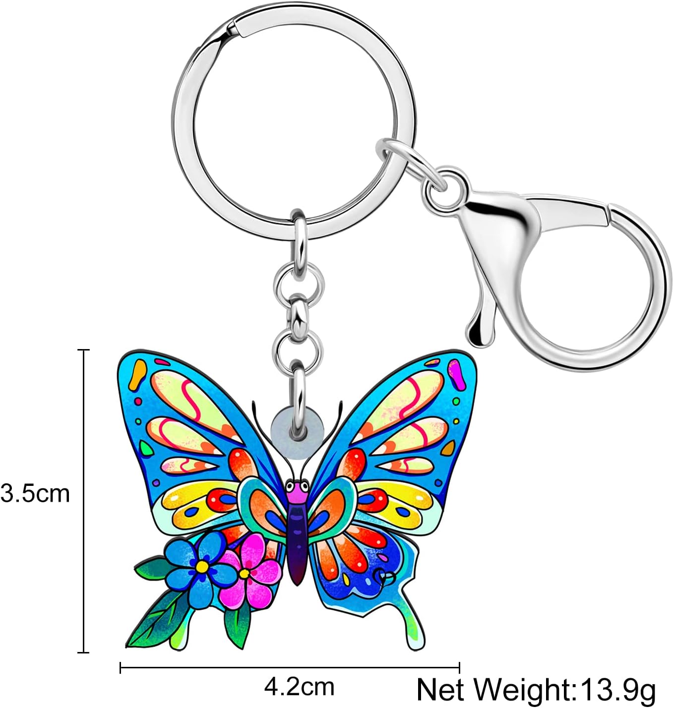 BONSNY Morpho Menelaus Butterfly Key Chains for Women Car Purse Bag Rings Pendant Charms